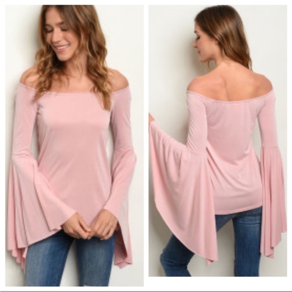 Tops - Blush Color Off The Shoulder, Bell Sleeve Top